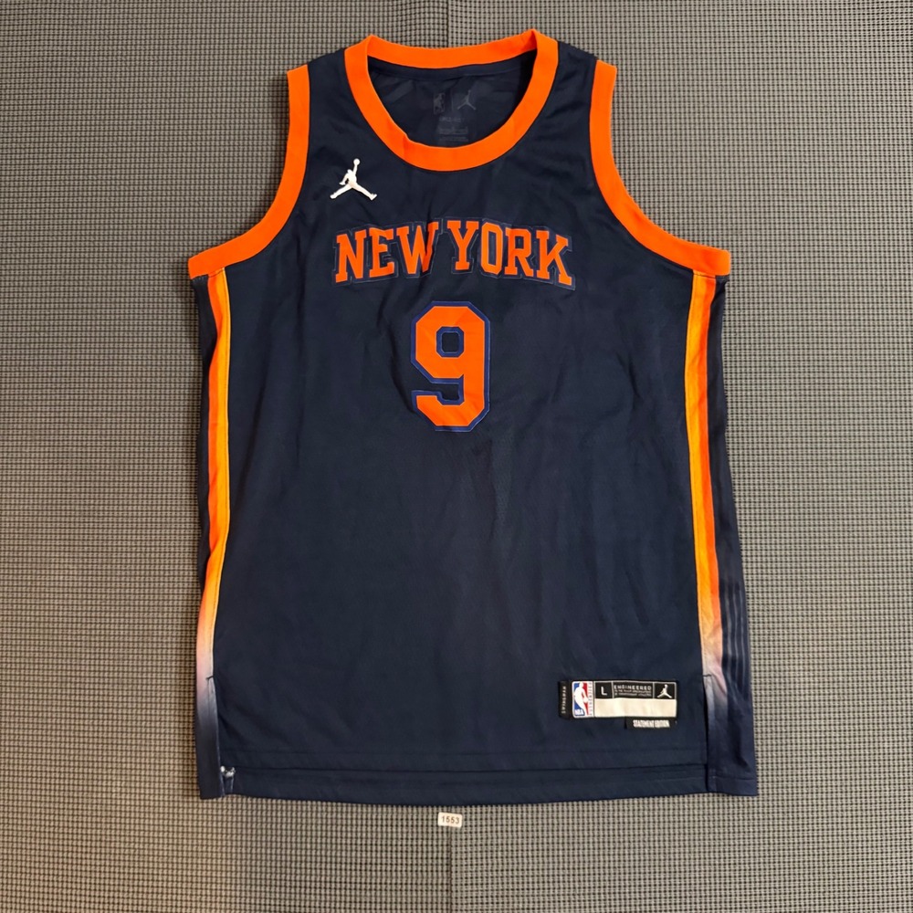 Jordan NBA New York Knicks RJ Barrett 9 Statement Edition Jersey Youth L Navy